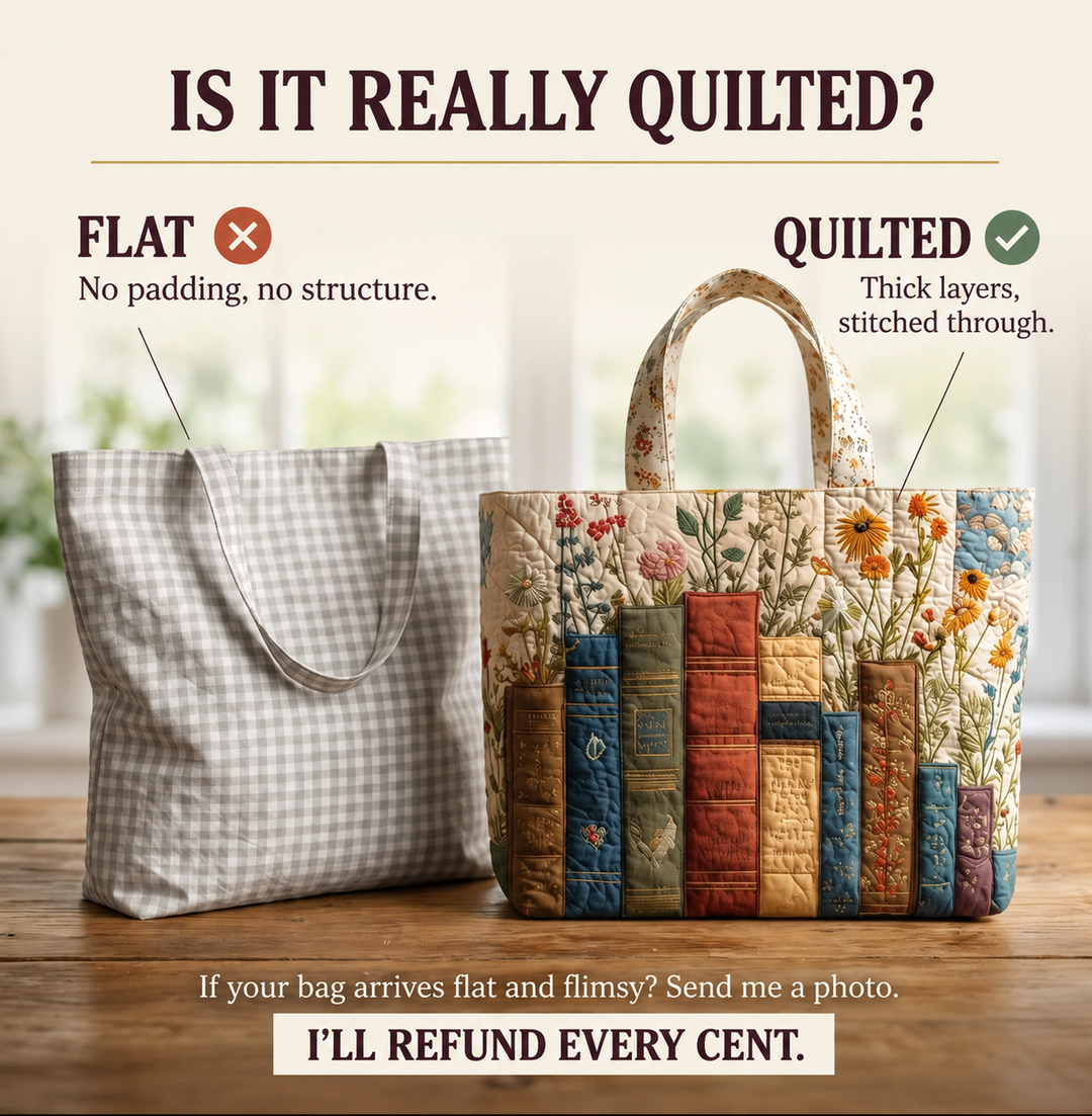 Artisan Quilted Bag - Books and Flowers