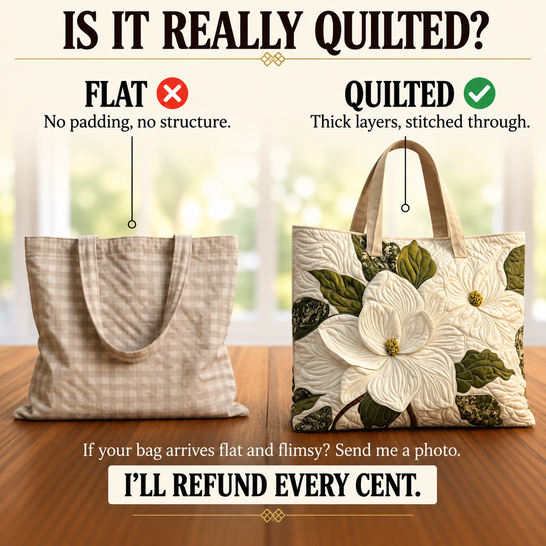 Artisanal Quilted Tote Bag - Elegant White Lilies