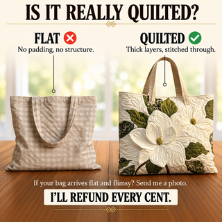 Artisanal Quilted Tote Bag - Elegant White Lilies