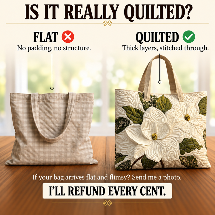 Artisanal Quilted Tote Bag - Elegant White Lilies