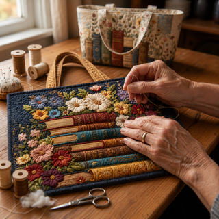 Artisanal Tote - Floral Print and Books