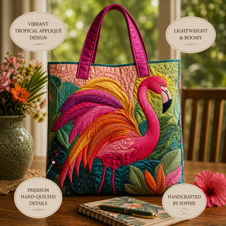 Quilted Tote Bag - Rainbow Flamingo